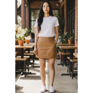 Petal + Pup Camel Faux Leather Mini Skirt XS Vegan Leather A Line Fall Outfit